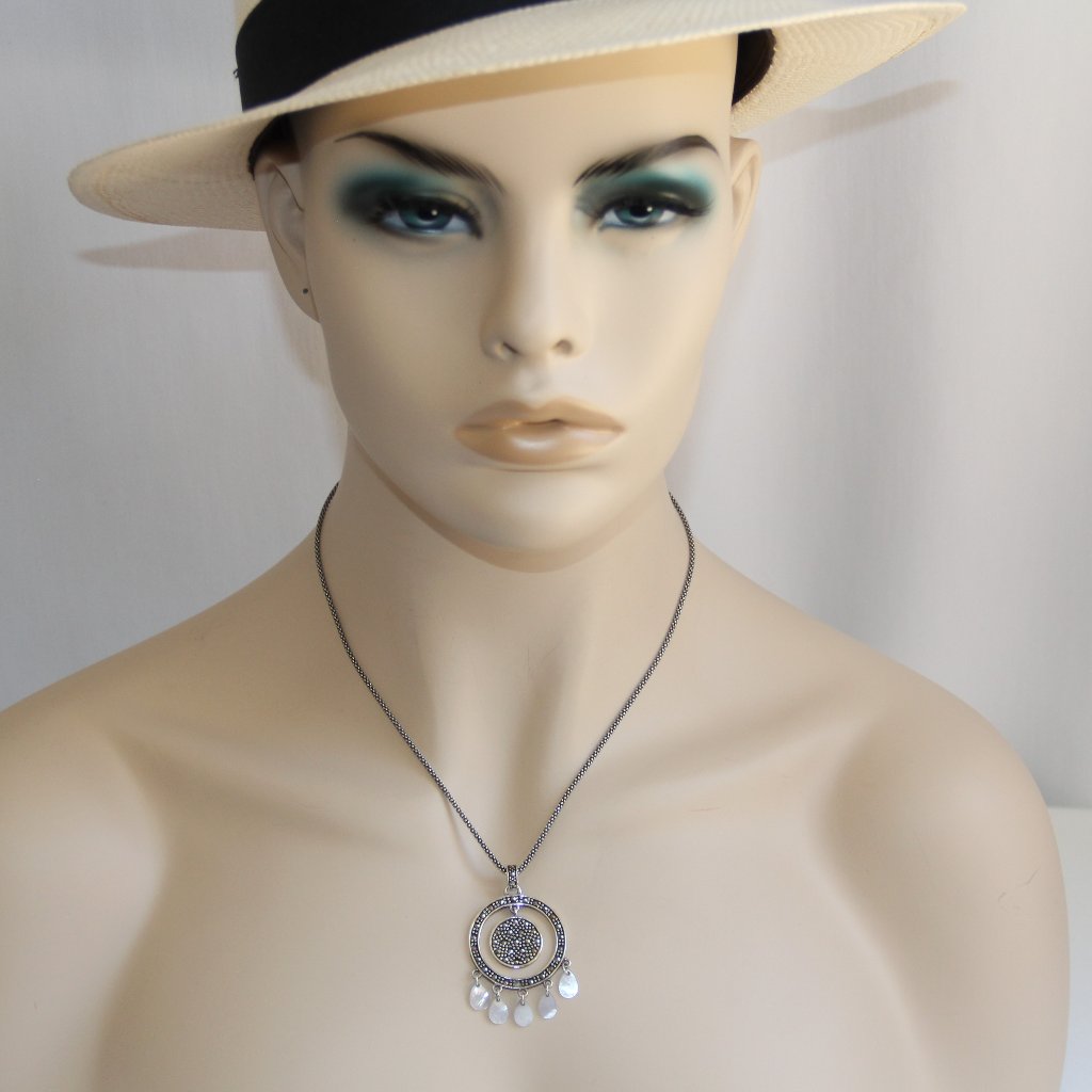 Sterling Silver Marcasite Chandelier Pendant Necklace